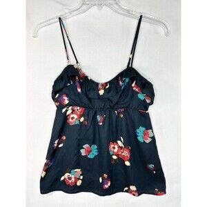 American Eagle Babydoll Tank Top Women's S Floral Cami Smocked Ruffle Y2K Satin